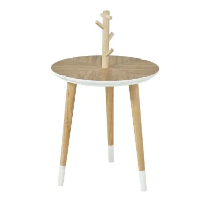 SoBuy wooden sofa table with cup holders in color white in scandinavian style