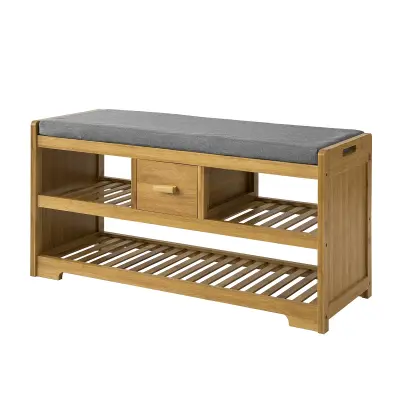 Klupa za cipele od bambusa s sjedalom i policama 91x34x45cm FSR75-N