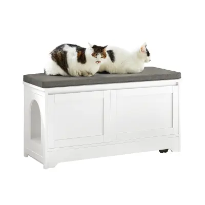 Klupa za cipele s skladištem i posudama za mačke Bijela 90x36x44cm FSR136-W