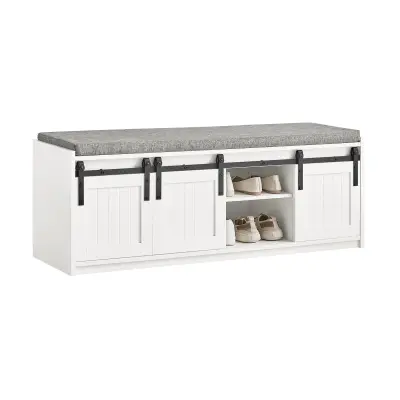 SoBuy hallway bench shoe rack with seat in color white in farmhouse style