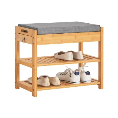 SoBuy hallway bench shoe rack with seat in wood color in farmhouse style