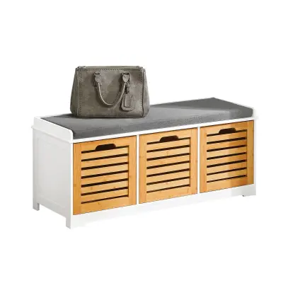 SoBuy hallway bench shoe rack with seat in wood color in farmhouse style