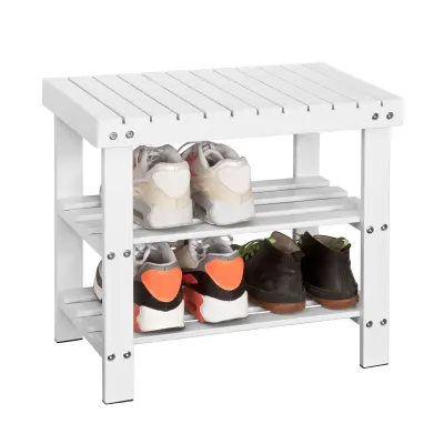SoBuy shoe storage rack with seat in color white in farmhouse style
