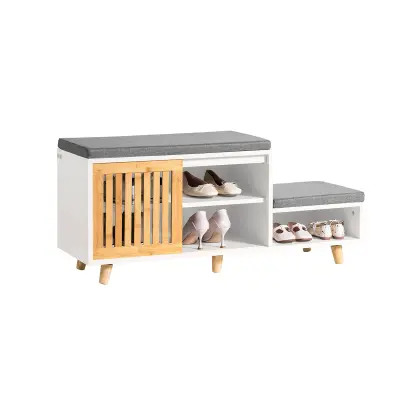SoBuy hallway bench shoe rack with seat in wood color in farmhouse style