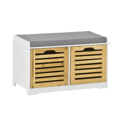 SoBuy hallway bench shoe rack with seat in wood color in farmhouse style