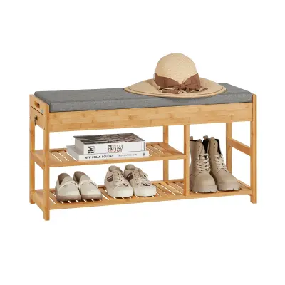 SoBuy hallway bench shoe rack with seat in wood color in farmhouse style