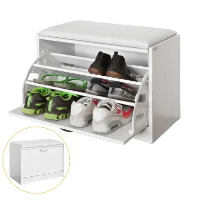 SoBuy hallway bench shoe rack with seat in color white in minimalism style