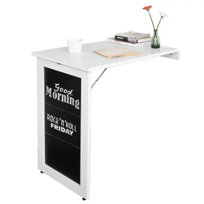 SoBuy wall-mounted bar table with blackboard in color white in scandinavian style