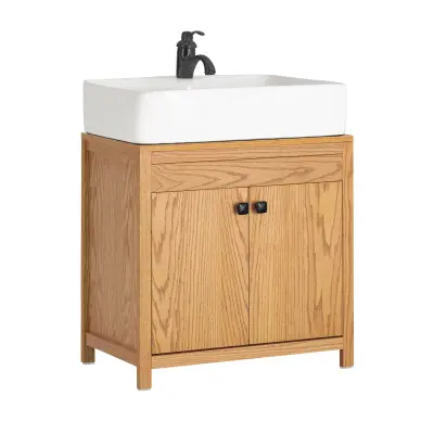 SoBuy bathroom under sink cabinet in wood color in farmhouse style