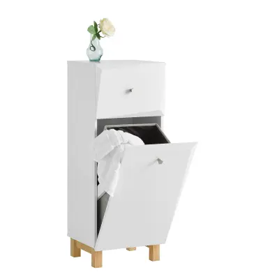 SoBuy bathroom storage cabinet with laundry in color white in eclectic style