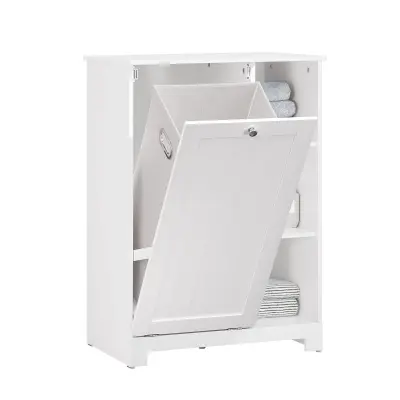 SoBuy bathroom storage cabinet with laundry in color white in minimalism style
