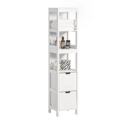 SoBuy bathroom tall cabinet with 2 drawers in color white in scandinavian style