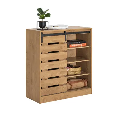 SoBuy storage cabinet with sliding door in wood color in rustic style