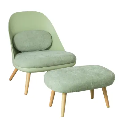 SoBuy single armchair with stool and back cushions in color green in scandinavian style