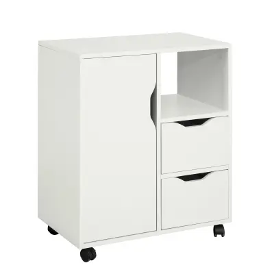 SoBuy side sofa table storage cabinet on wheels in color white in scandinavian style
