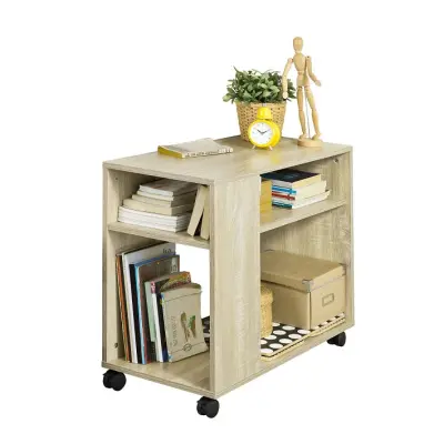SoBuy side sofa table storage cabinet on wheels in wood color in scandinavian style