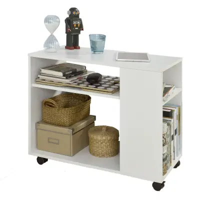 SoBuy side sofa table storage cabinet on wheels in color white in scandinavian style