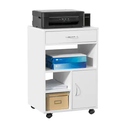 SoBuy side sofa table storage cabinet on wheels in color white in scandinavian style