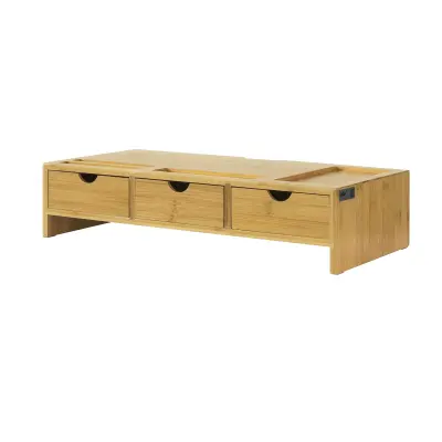 SoBuy stalak za monitor organizator stola s 3 ladice u drvenoj boji u skandinavskom stilu