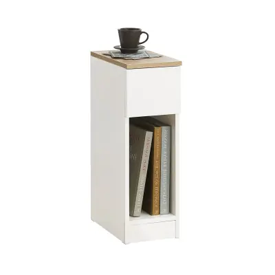 SoBuy narrow bedside table nightstand in color white in minimalism style
