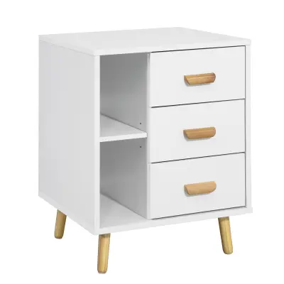 SoBuy bedside table nightstand with 3 drawers in color white in scandinavian style