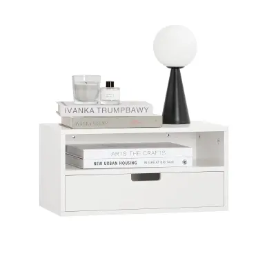 SoBuy wall-mounted bedside table nightstand in color white in scandinavian style