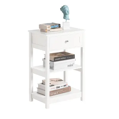 SoBuy bedside table nightstand with drawer in color white in scandinavian style