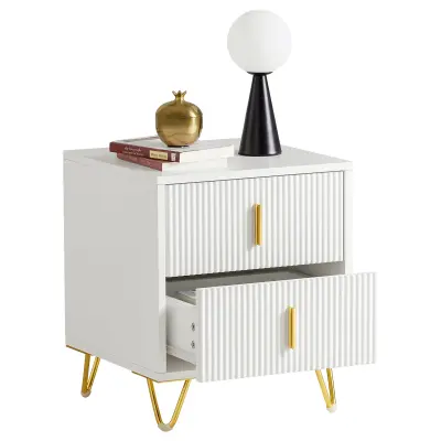 SoBuy bedside table nightstand with 2 drawers in color white in eclectic style