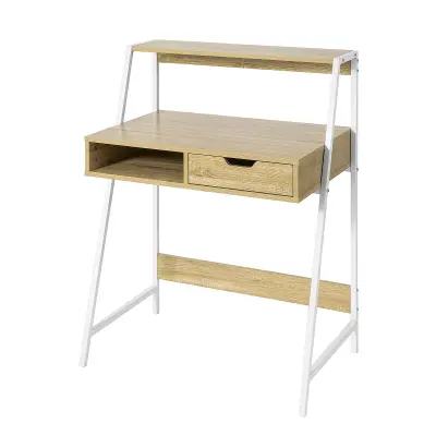 SoBuy home office table desk with storage shelf in wood color in scandinavian style