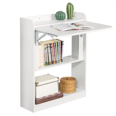 SoBuy folding computer desk with storage shelves in color white in scandinavian style