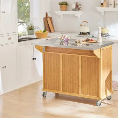 SoBuy kitchen island on wheels in wood color in farmhouse style