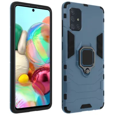 Navlaka Samsung Galaxy A51 Bi-materijal Prsten Video Postolje plavo siva