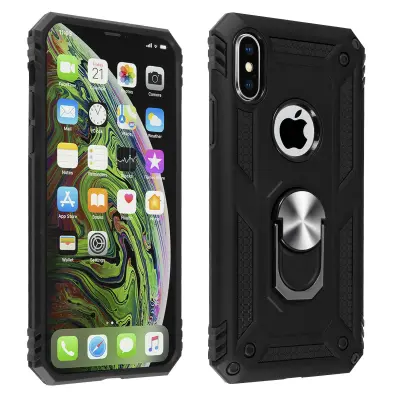 Maska Apple iPhone XS Max Dvo-materijalna Kruta i Meka Prsten postolje Crna