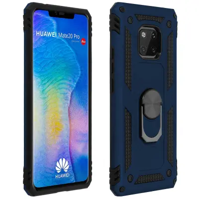 Maska Huawei Mate 20 Pro Dvo-materijalna Kruta Meka Prsten Stalak Tamnoplava