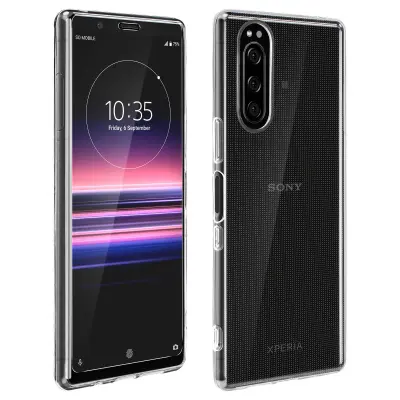 Navlaka Sony Xperia 5 Silikonska Mekana i Film Kaljeno Staklo 9H Transparentna