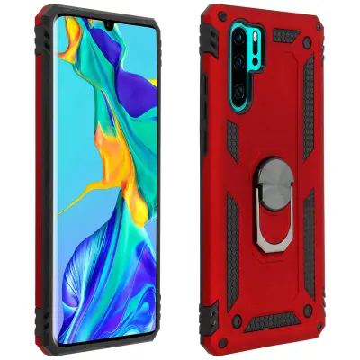 Maska Huawei P30 Pro Dvo-materijalna Kruta Meka Prsten Stalak Crvena