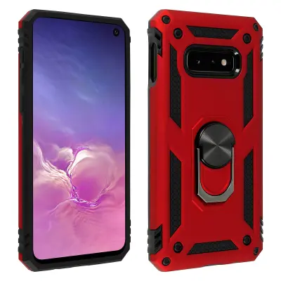 Maska Galaxy S10e Dvo-materijalna Kruta i Meka Prsten Stalak Crvena