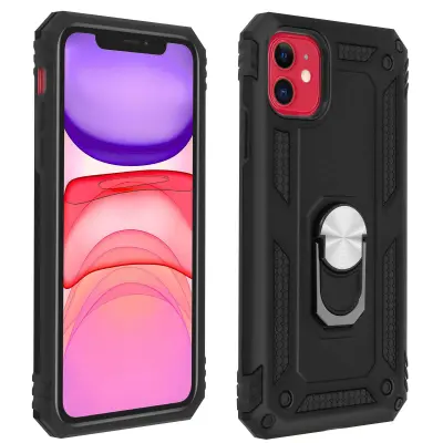 Maska Apple iPhone 11 Antišok dvo-materijalna s prstenom postoljem Crna