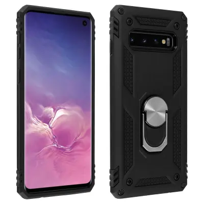 Maska Galaxy S10 Dvo-materijalna Kruta i Meka Prsten Stalak Crna