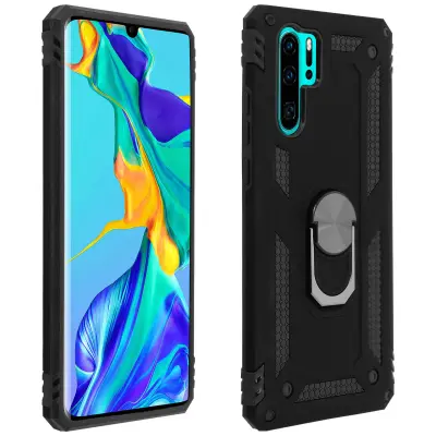 Maska Huawei P30 Pro Dvo-materijalna Kruta Meka Prsten Stalak Crna