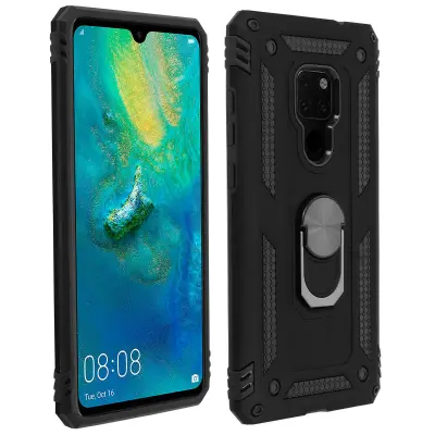 Maska Huawei Mate 20 Dvo-materijalna Kruta Meka Prsten Stalak Crna