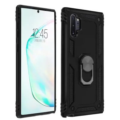 Maska Galaxy Note 10 Plus Dvo-materijalna Kruta Meka Prsten Stalak Crna