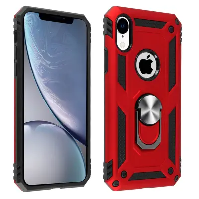 Maska iPhone XR dvo-materijalna kruta meka prsten stalak crvena