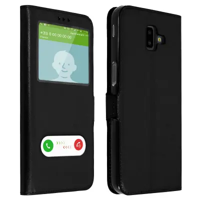 Torbica Samsung Galaxy J6 Plus Preklopna torbica s dvostrukim prozorom i silikonskom maskom - crna
