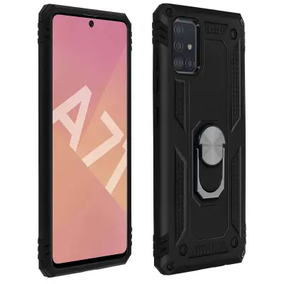 Navlaka Samsung Galaxy A71 Otporna na Udarce Bi-materijal Prsten Video Postolje crna