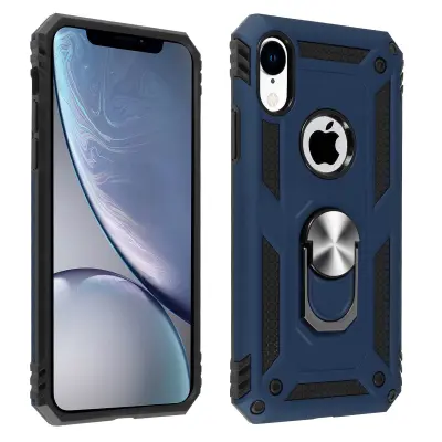 Maska iPhone XR dvo-materijalna kruta meka prsten stalak tamnoplava
