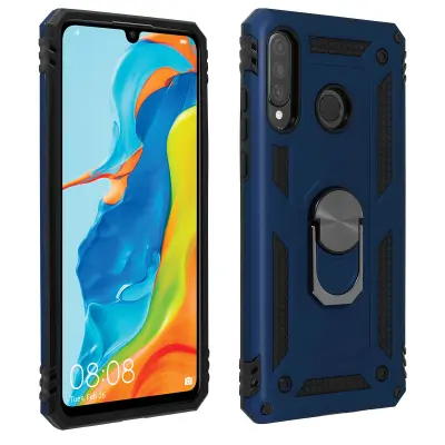 Maska Huawei P30 Lite Dvo-materijalna Prsten Stalak Tamnoplava