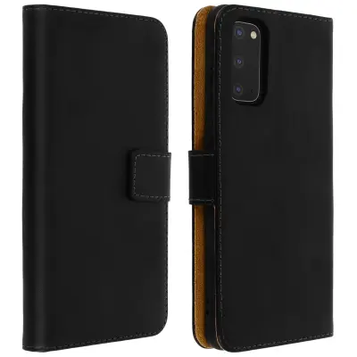 Samsung Galaxy S20 kožna futrola, prava koža, držač kartica, postolje, crna