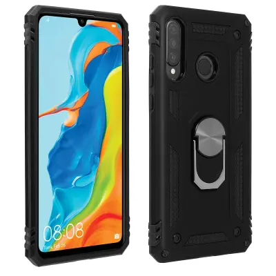 Maska Huawei P30 Lite Dvo-materijalna Prsten Stalak Crna