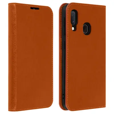 Torbica Galaxy A20e Folio prava koža držač kartica video stalak kamel